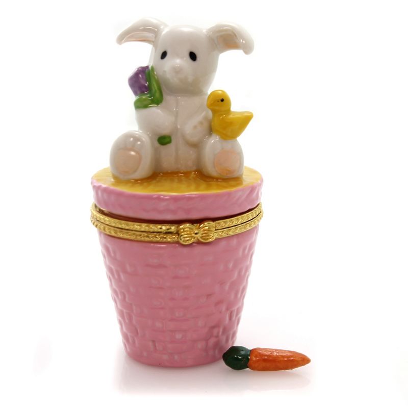 Hinged Trinket Box 3.75" Bunny Holding Tulip Carrot Chick Easter  -  Decorative Figurines
