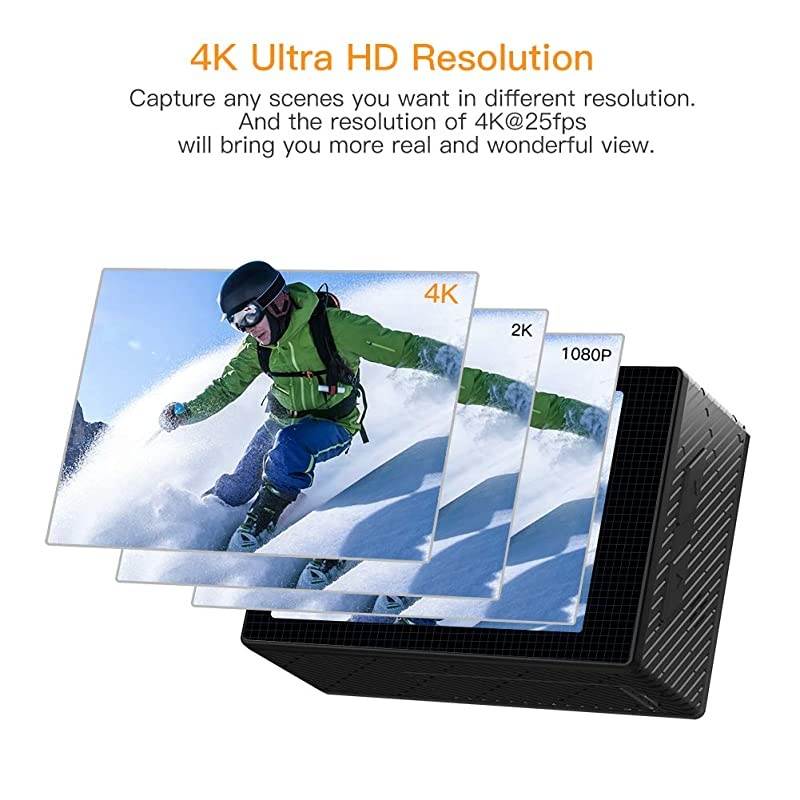 A77 Action Camera 4K WiFi Web Cam 20MP Sports Cam 30M Waterproof Underwater Camcorder with 2.4G Remote Control and 20 Accessories Kits