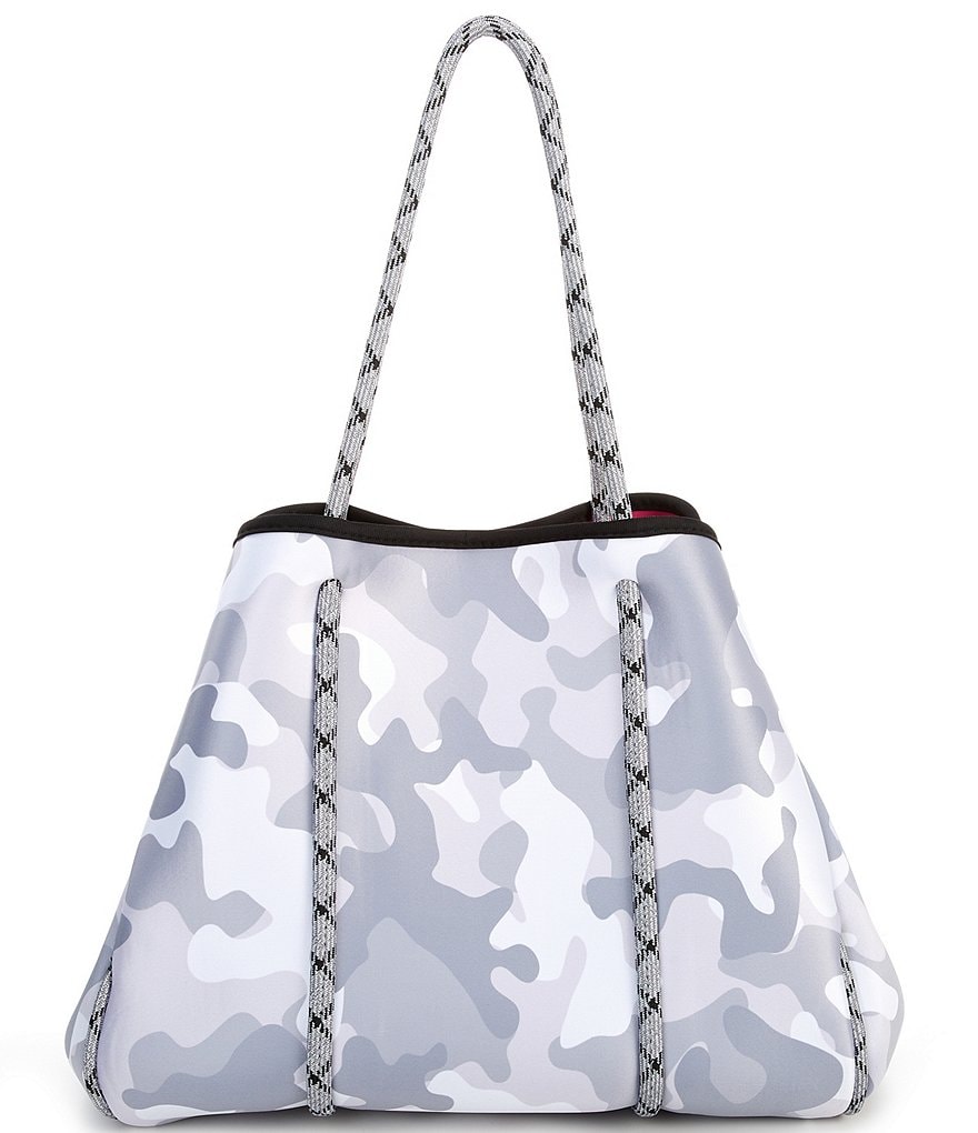 Parker & Hyde Neoprene White Camo and Coral Stripe Tote Bag