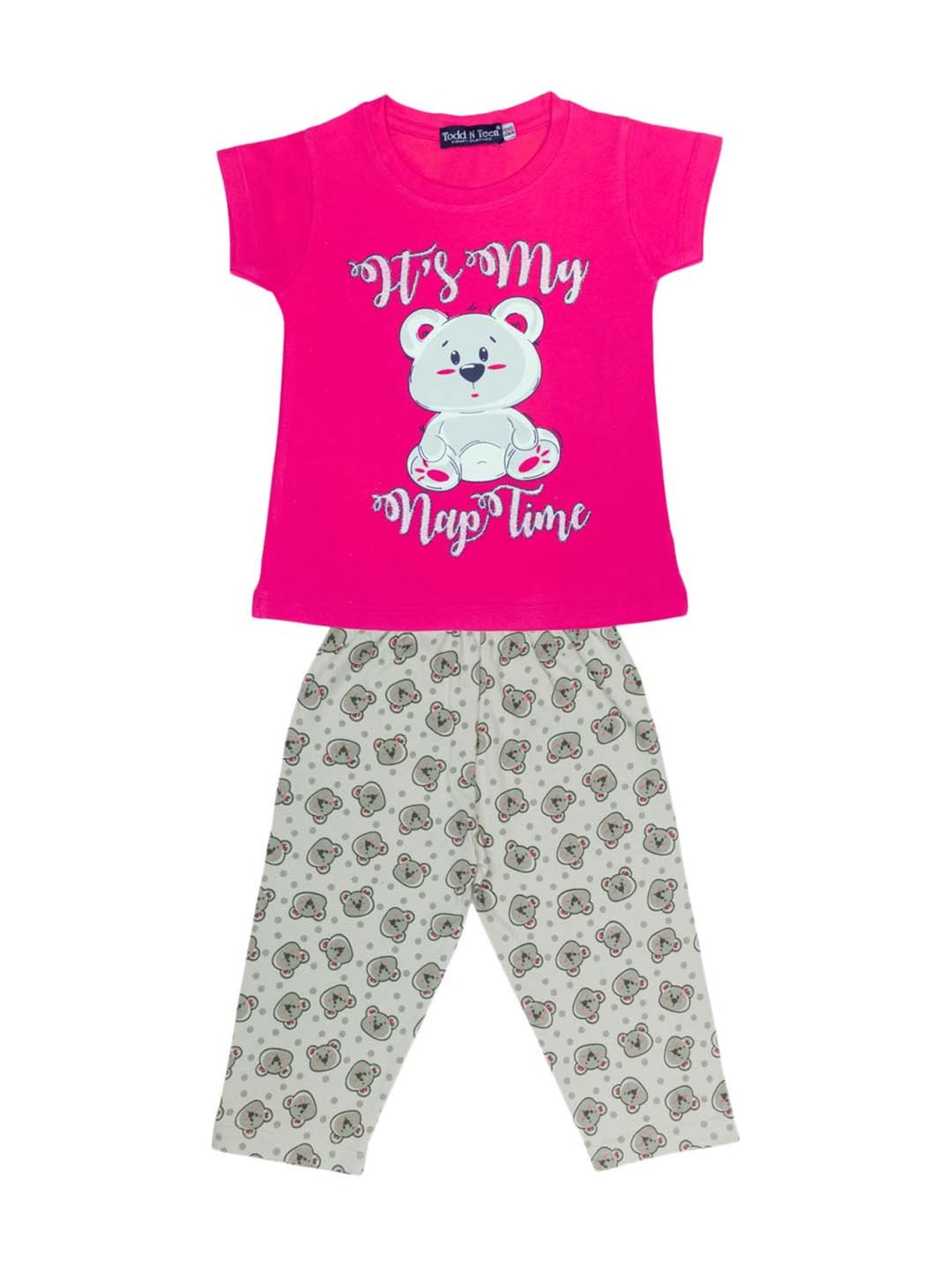 Todd N Teen Kids Pink & Green Cotton Printed T-Shirt & Capris - Pack of 2