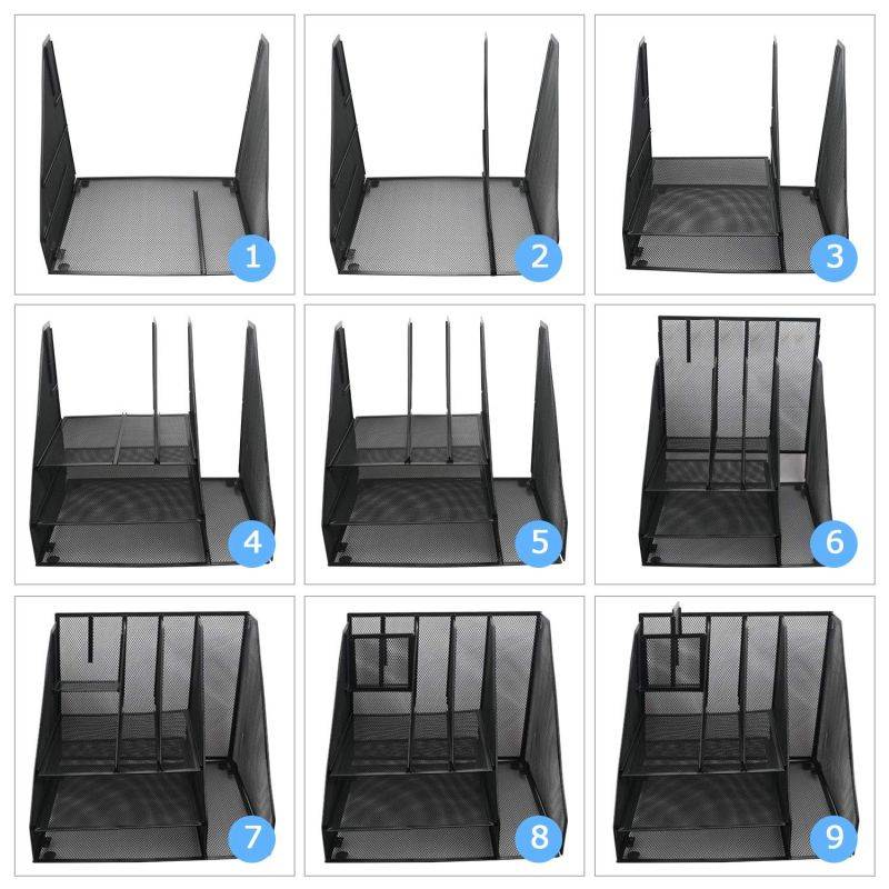 Bonsaii Mesh Desk Organizers with Pen Holder, Office Supplies Desk Accessories with 8 Compartments for Home and School, Black (W6002)