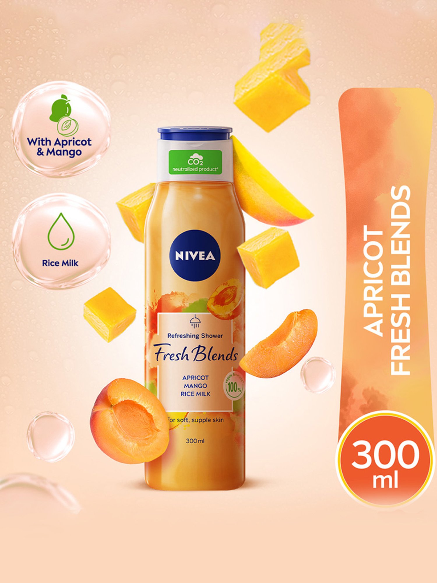 NIVEA Fresh Blends Apricot, Mango & Rice Milk Shower Gel - 300 ml