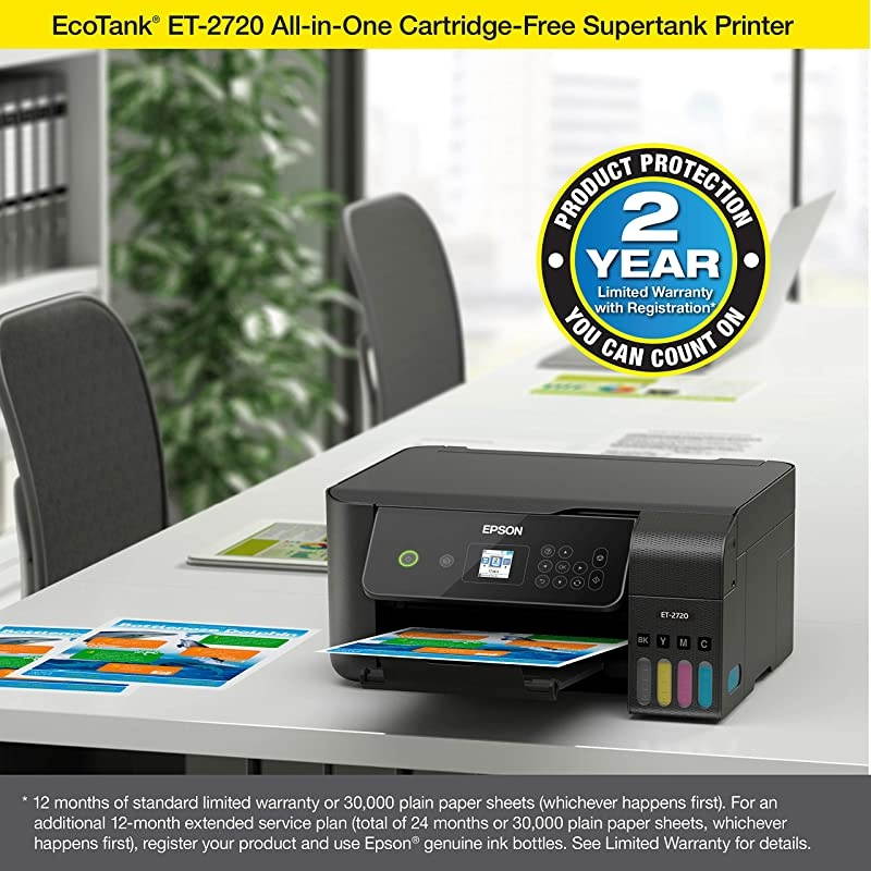 EcoTank ET-2720 Wireless Color All-in-One Supertank Printer with Scanner and Copier - Black