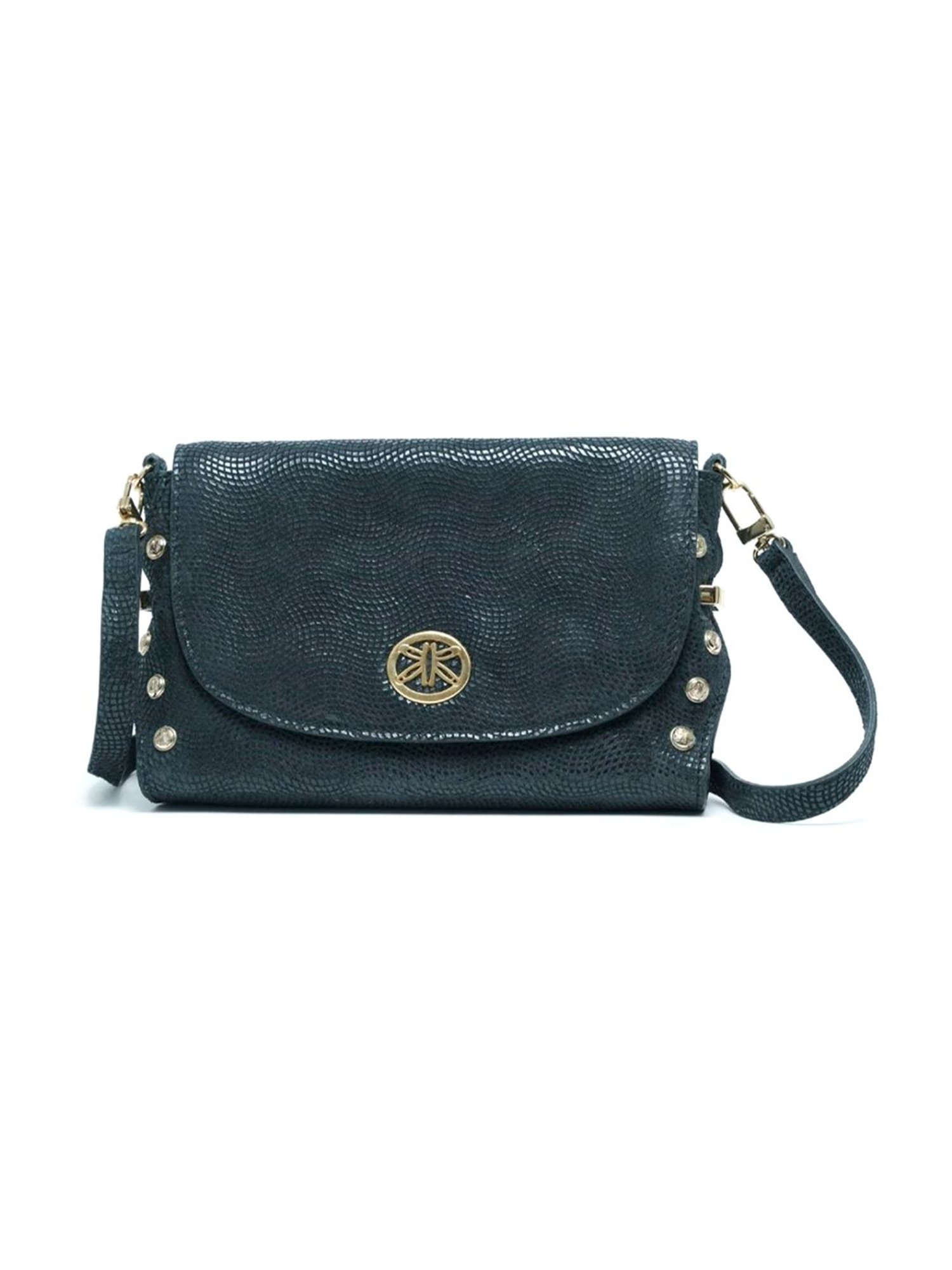 RI2K London Black Leather Small Textured Cross Body Bag