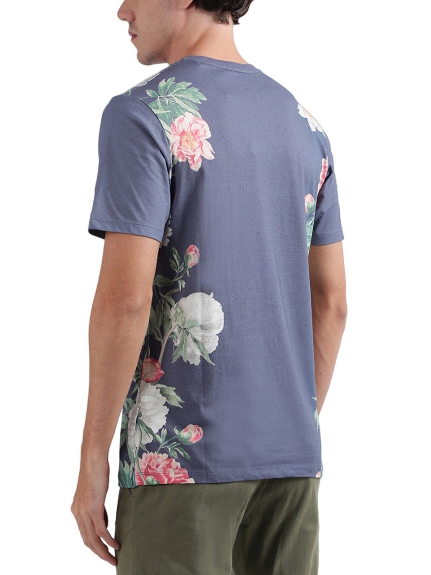 Lindbergh Blue Cotton Regular Fit Printed T-Shirt