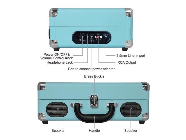 LP&No.1 Portable Suitcase Turntable with Stereo Speaker,3 Speeds Belt-Drive Vinyl Record Player Blue