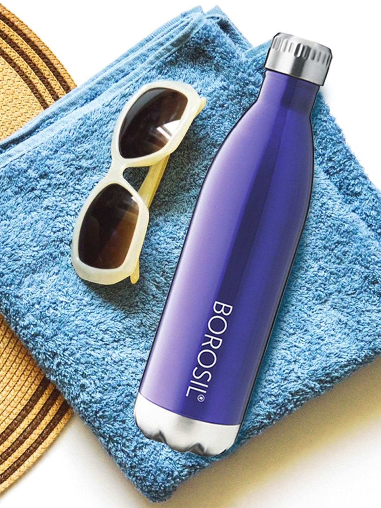 Borosil Blue Stainless Steel Hydra Bolt Trans Vacuum Insulated Flask Water Bottle - 1L