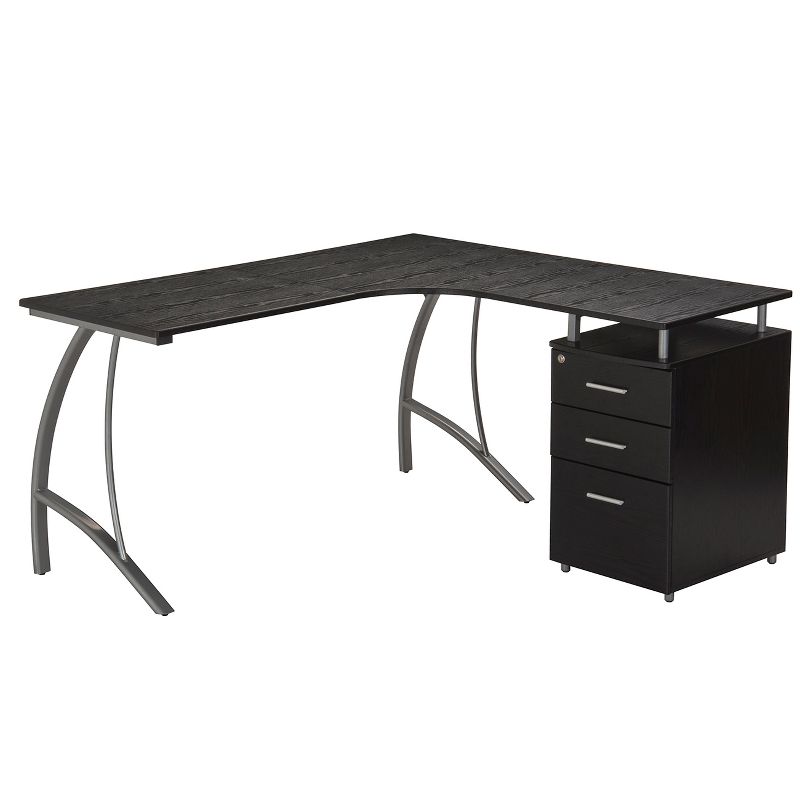 Modern L Shaped Computer Desk with File Cabinet and Storage Espresso Brown - Techni Mobili