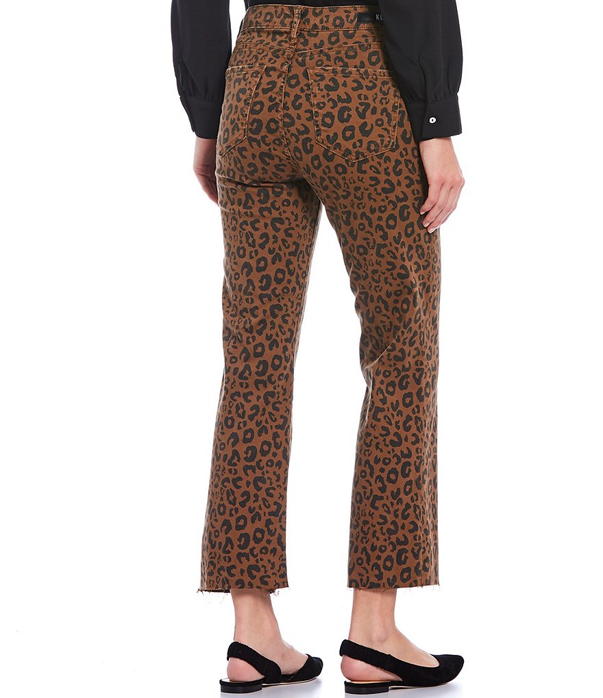 KUT from the Kloth Kelsey Cheetah Print High Rise Ankle Raw Hem Flared Jeans