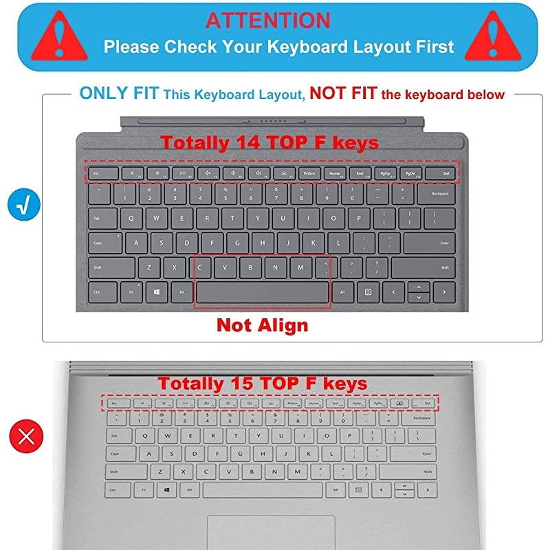 Keyboard Cover Fit 2020 2019 Microsoft Surface Pro 7 |2019 2018 Surface Pro 6 |Surface Pro 5 |Surface Pro 4 123 Premium Ultra Thin Keyboard Protective Skin US Layout Black