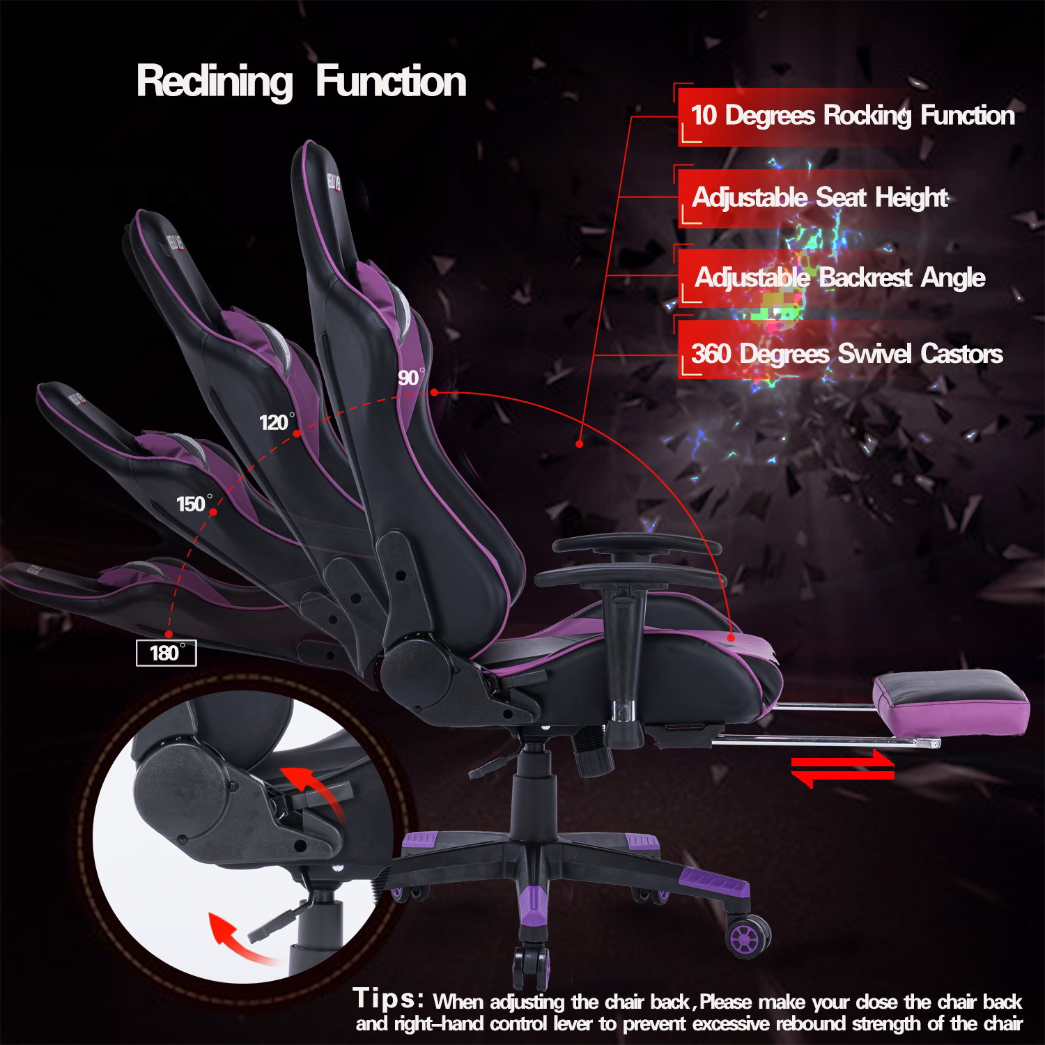 Gaming Chair, Racing Style Computer Desk Chair Padded Armrests Ergonomic Lumbar Support Adjustable Height
