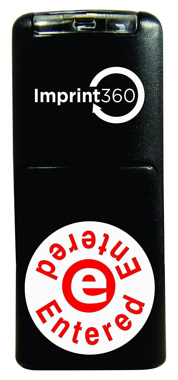 Imprint 360 AS-IMP2011 Round Stamp Entered Written on Top and Bottom with E In The Middle, Red Ink, Durable, Light Weight Self-Inking Stamp, 5/8" Impression Area