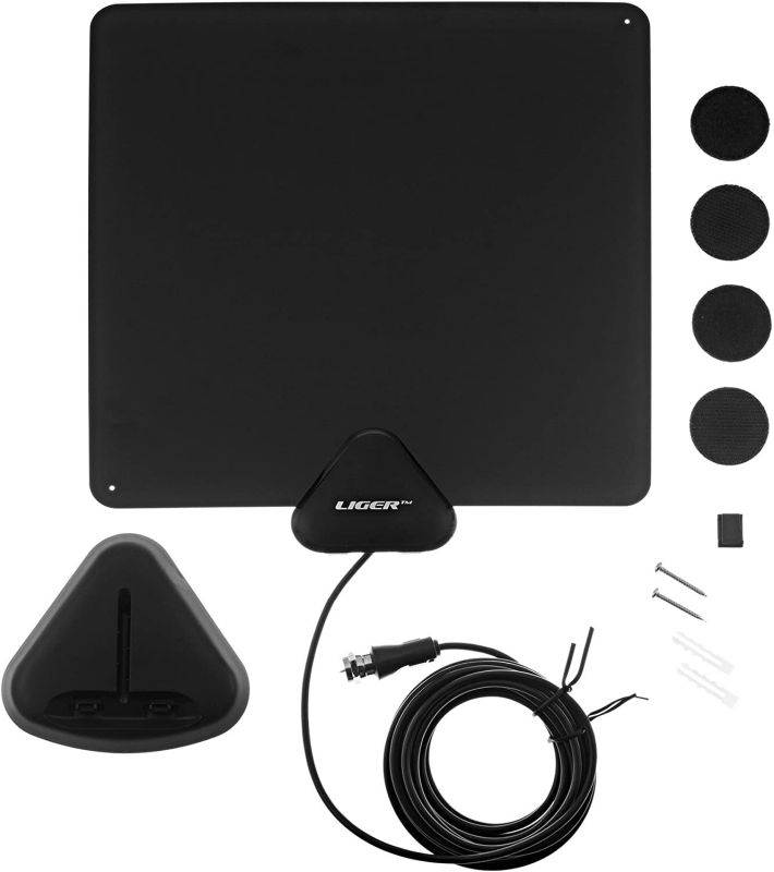 4K HDTV Antenna, Liger Ultra-Thin Indoor Antenna - Receive HD 4K Television Signals for Free - Plugs Directly Into Your TV - Includes Adhesive & Stand
