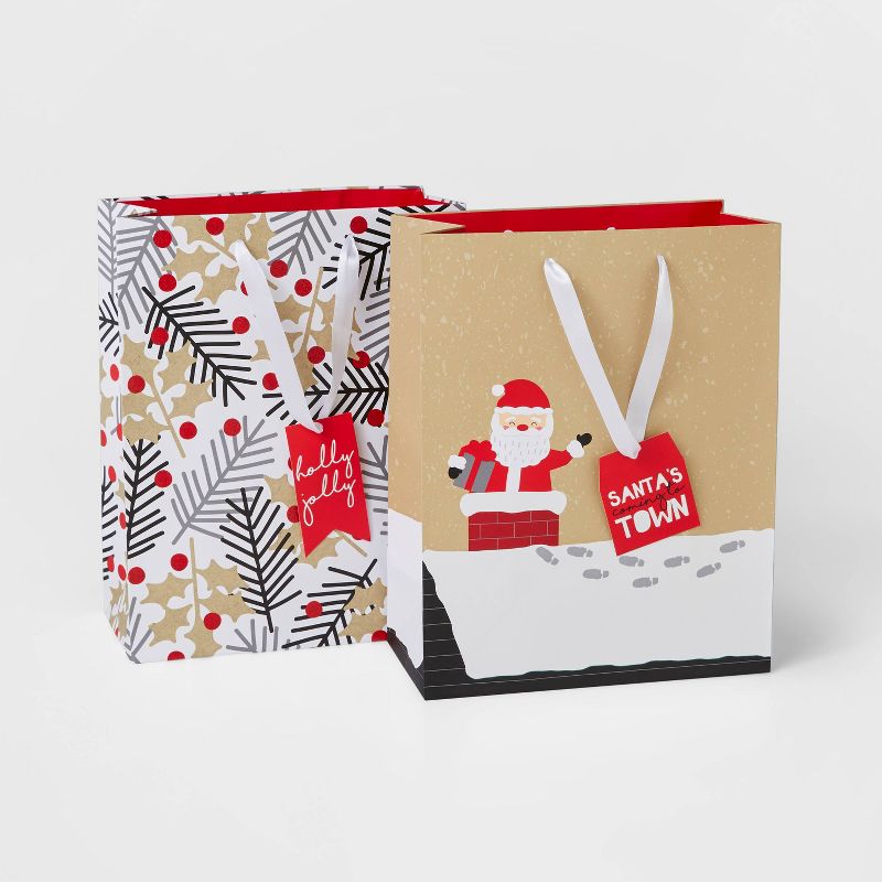 2ct Santa & Holly Gift Bags - Wondershop™