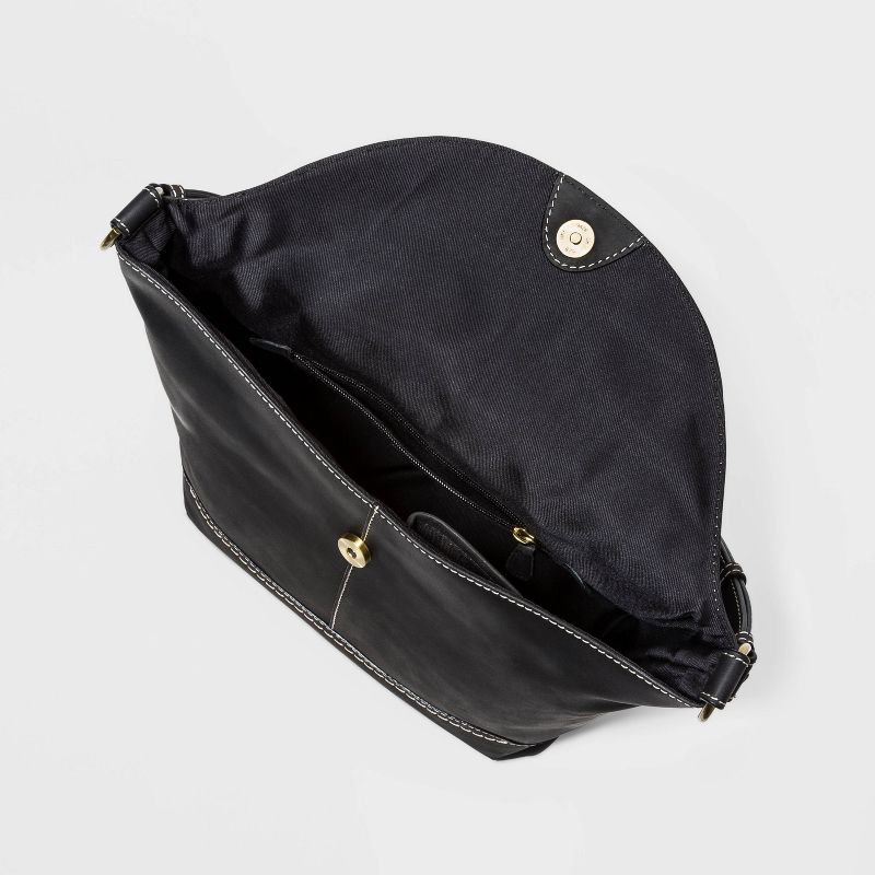 Bolo Leather Snap Flap Closure Crossbody Bag - Black