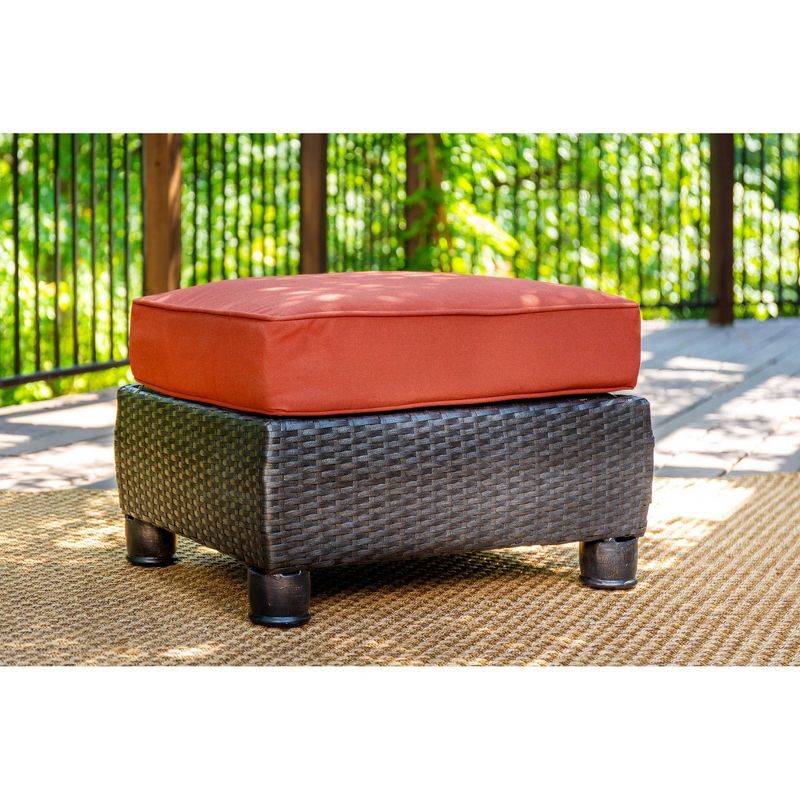 Breckenridge Wicker Outdoor Ottoman with Sunbrella Meredian Brick Cushion - Red - La-Z-Boy