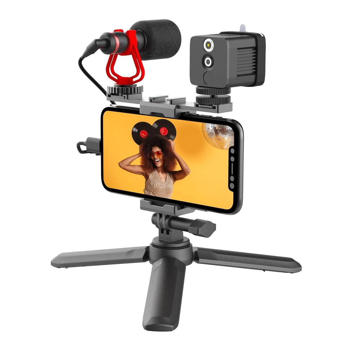 Mirfak Vlogging Kit, Moin L1 Fill Light, Pole, Microphone, Tripod, Phone Holder