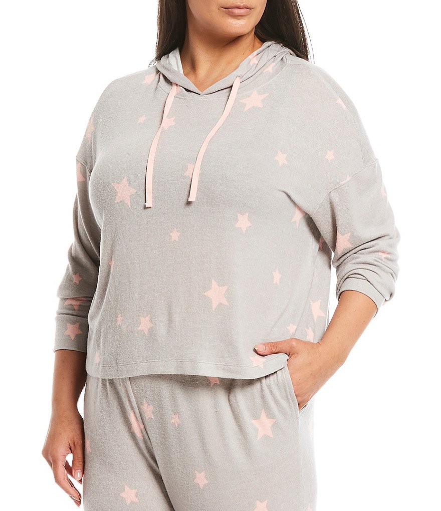 Jasmine & Ginger Plus Large Star Print Brushed Knit Hoodie Lounge Top