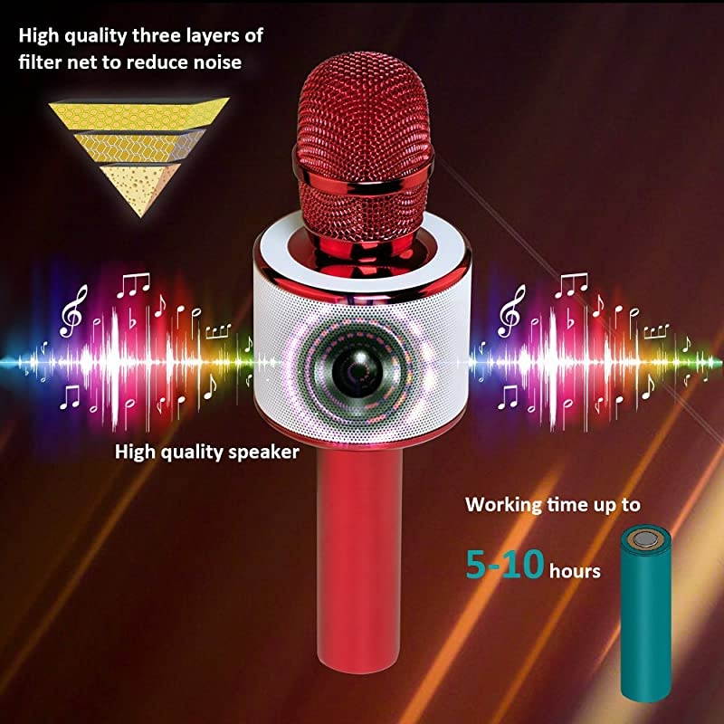 Bluetooth Karaoke Wireless Microphone3in1 Portable Handheld Karaoke Mic Speaker Machine Christmas Birthday Home Party for AndroidiPhonePC or All Smartphone