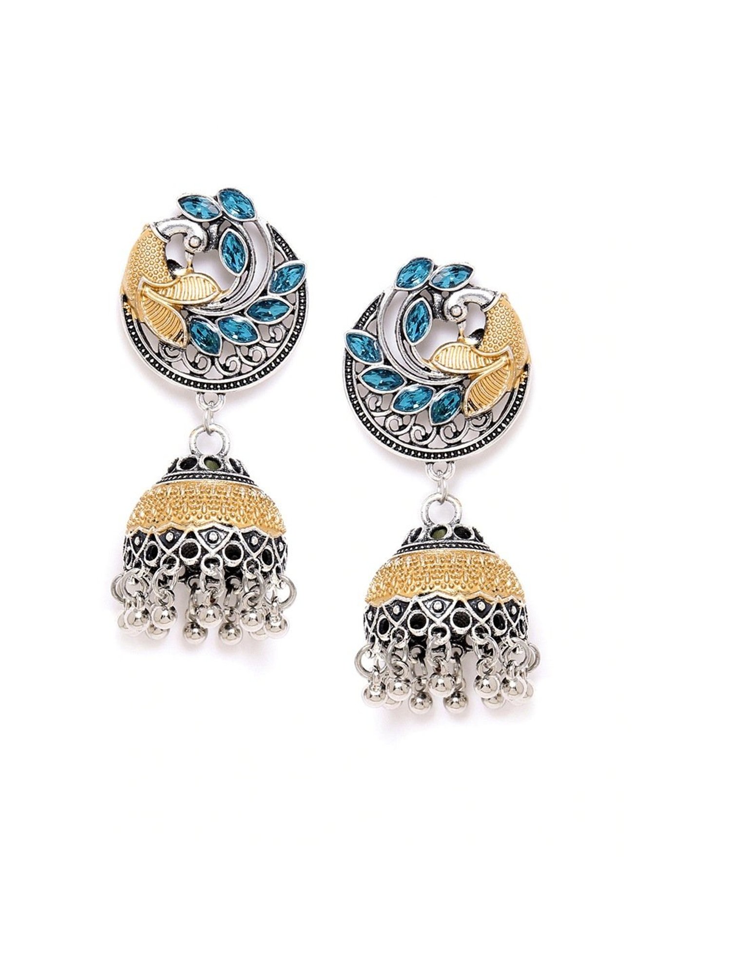 YouBella Silver Blue & Yellow Jhumki Earrings for Women