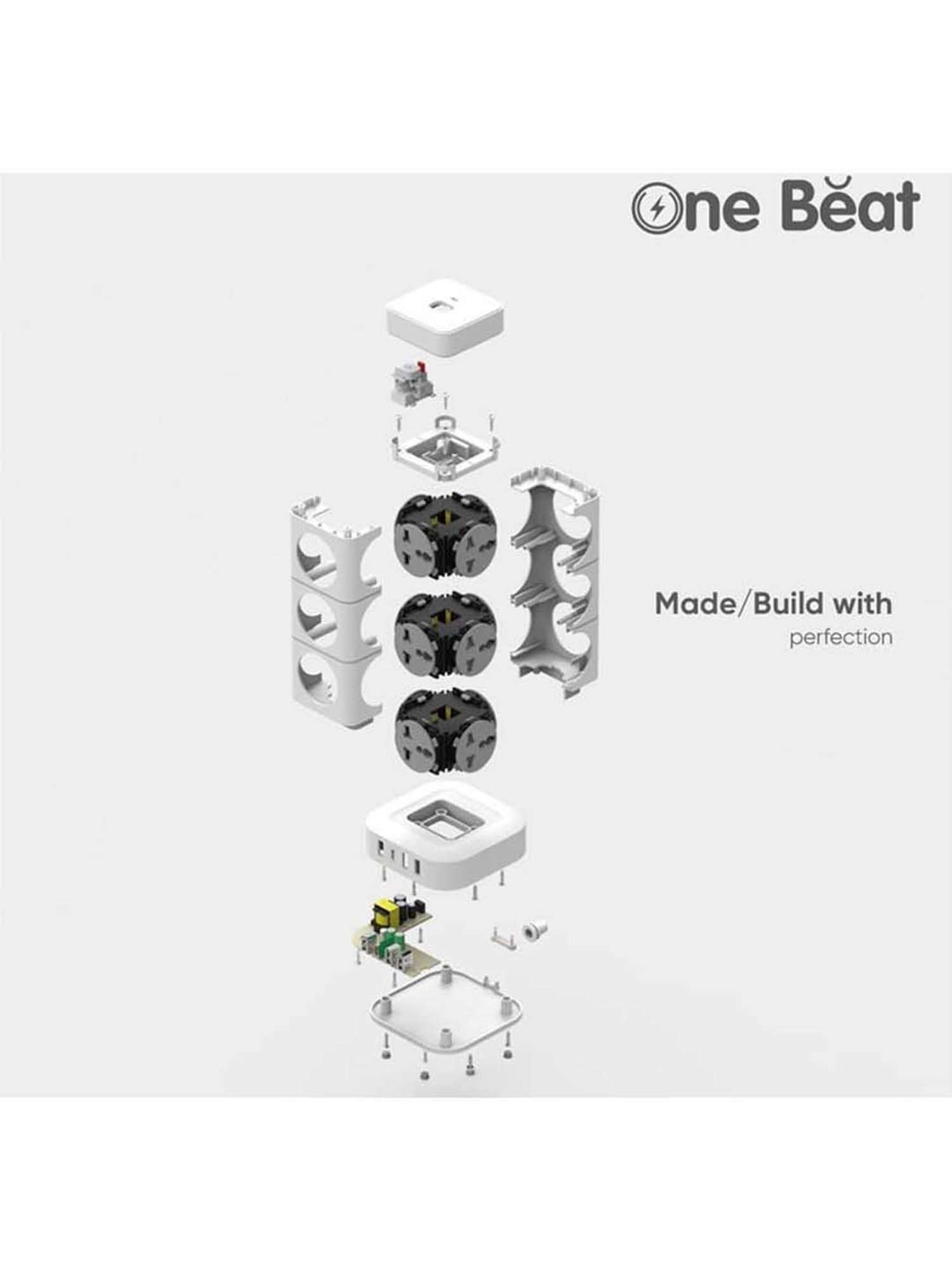 One Beat Tower 12 Socket Extension Boards with LED Indicator (White, 2 m)