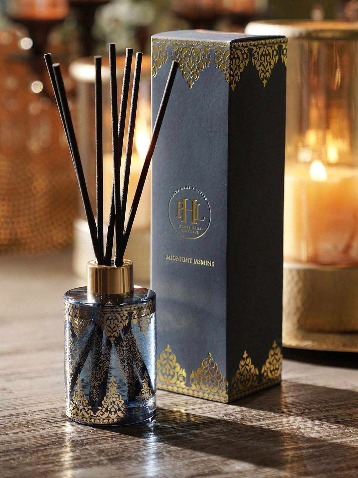 Pure Home and Living Blue Glass Midnight Jasmine Printed Diffuser (120ml)