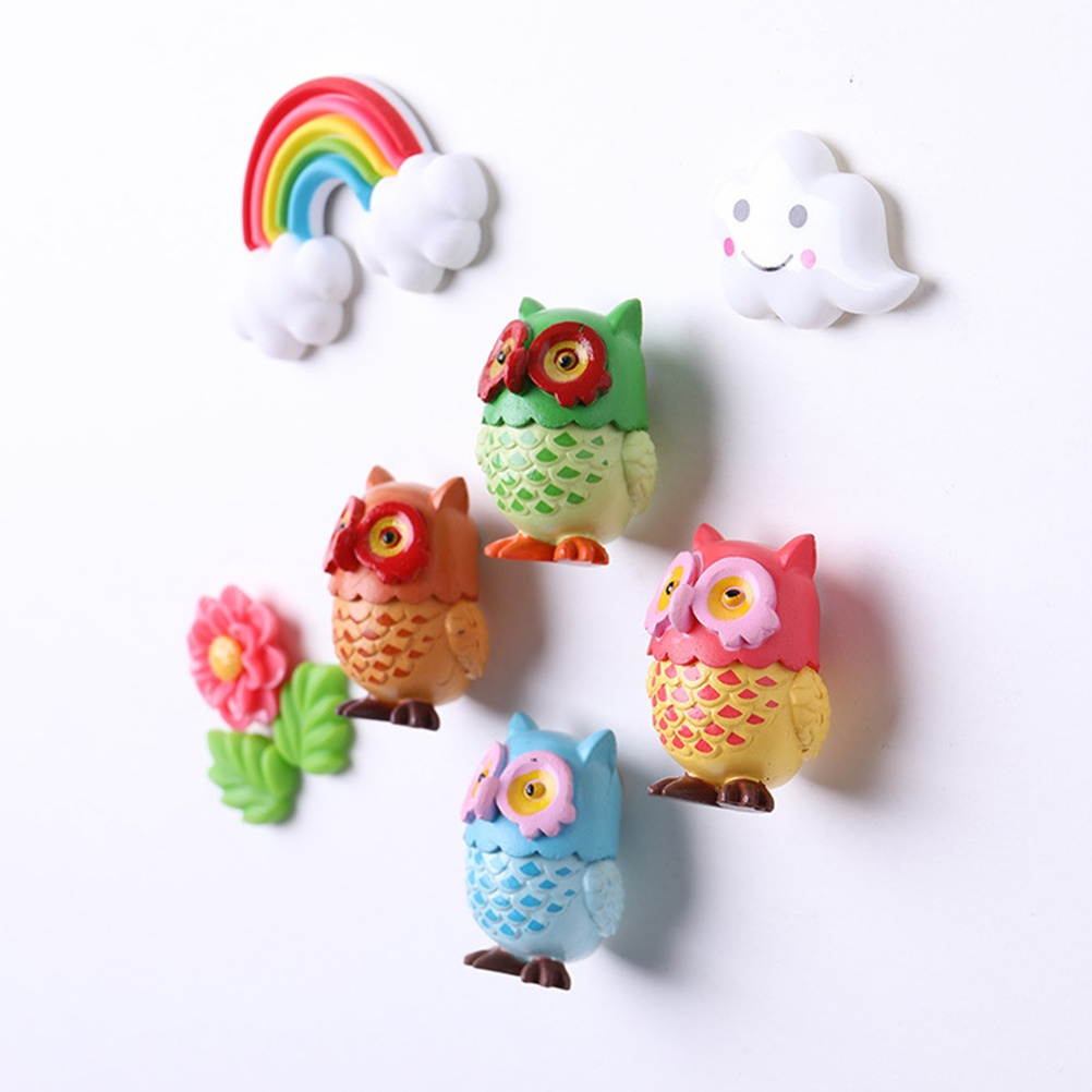 4PCS Mini Owl Refrigerator Stickers 3D PVC Animal Fridge Magnets for Home Decoration (Random Color)