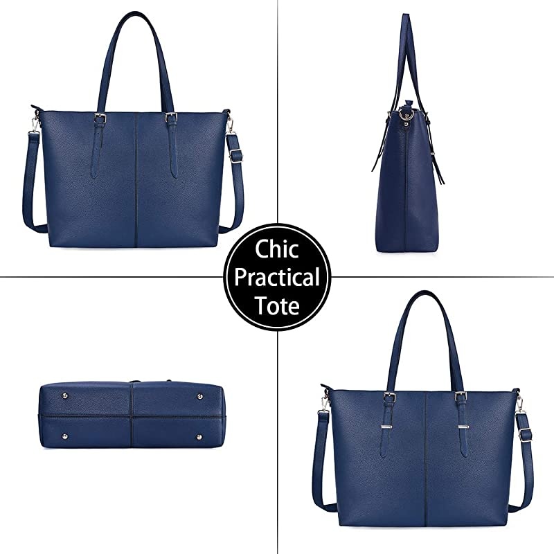 Tote Bag for Women 156 Inch Waterproof Lightweight Leather Computer Bag Women Business Office Work Bag Briefcase Large Travel Handbag Shoulder Bag Navy Blue