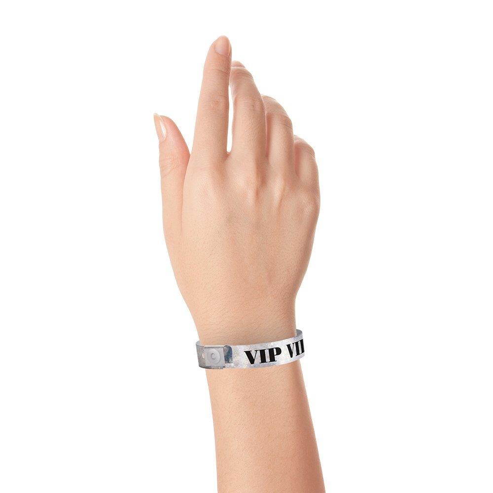 WristCo Holographic Silver VIP Plastic Wristbands - 100 Pack Wristbands For Events