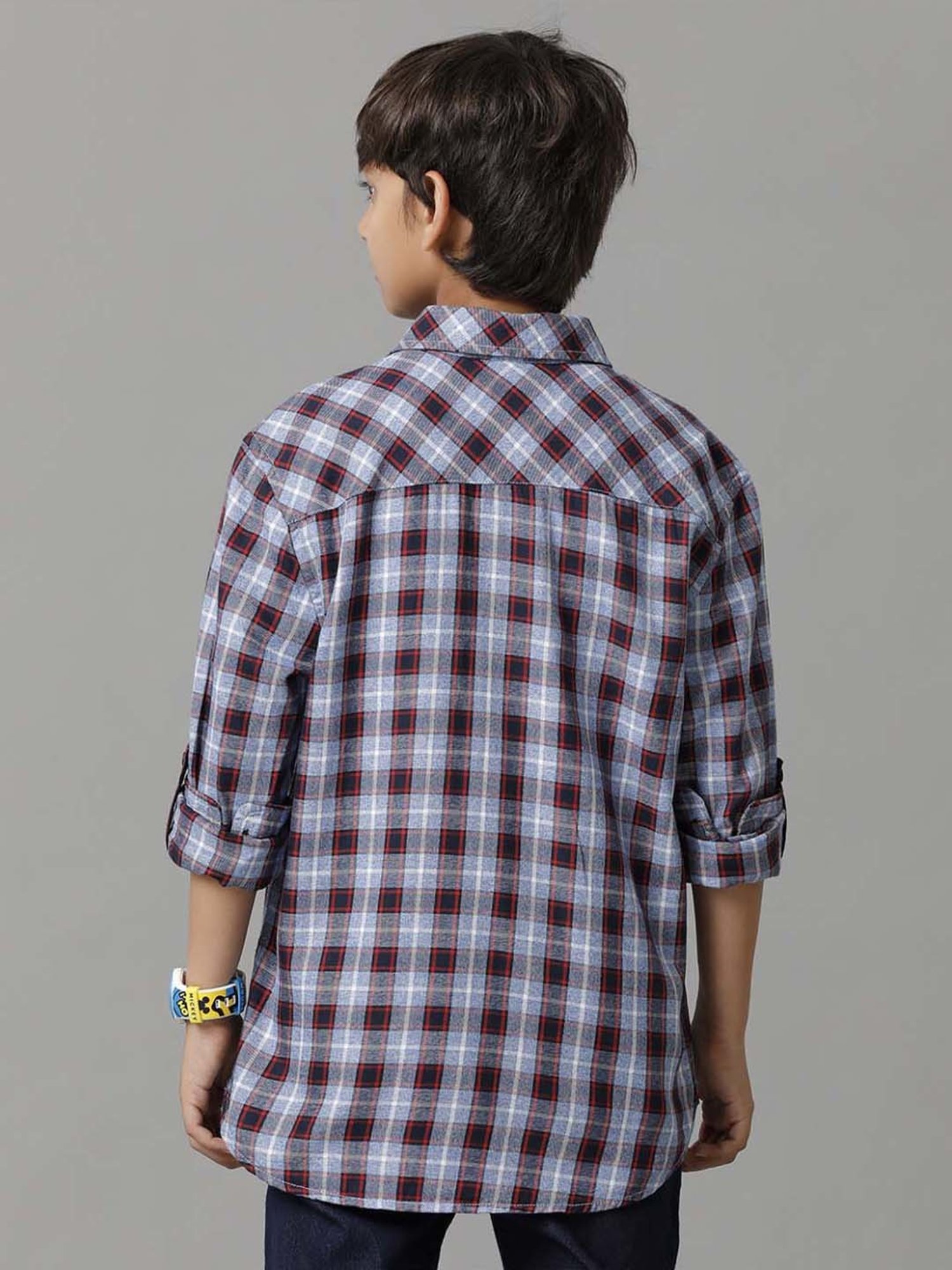 Under Fourteen Only Kids Navy Cotton Chequered Full Sleeves Shirt