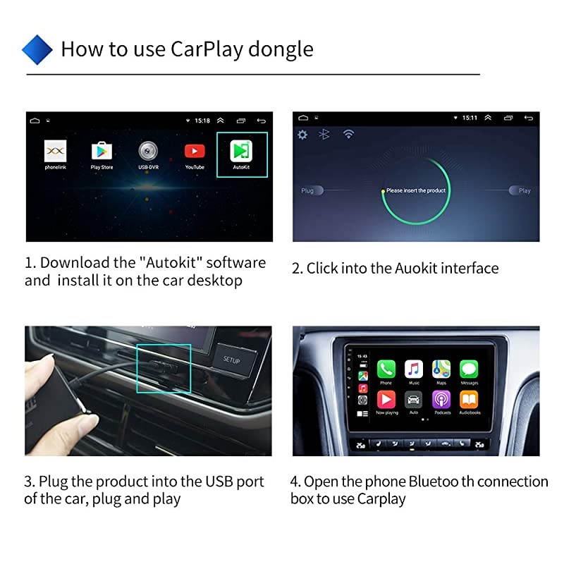 CarPlay Wireless to Android Head Unit, and Wired Android Auto, USB Dongle Compatible with all Android 4.4 or above Car Radio USB connection, Support Online Upgrade of APP & Box Version
