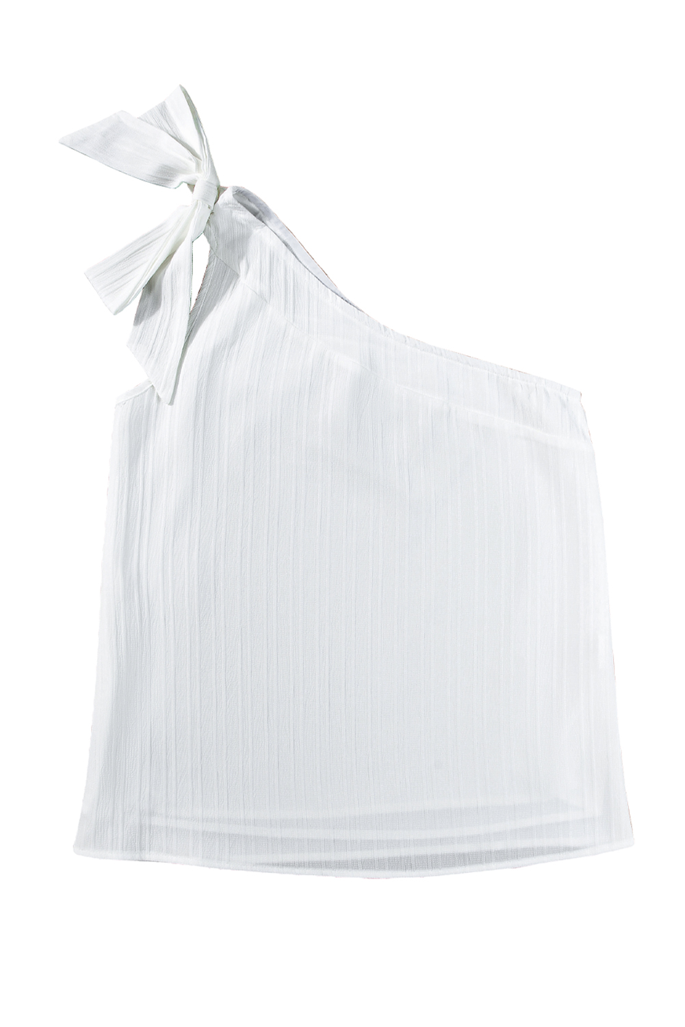 White Solid Color Asymmetrical Knot Textured Sleeveless Shirt