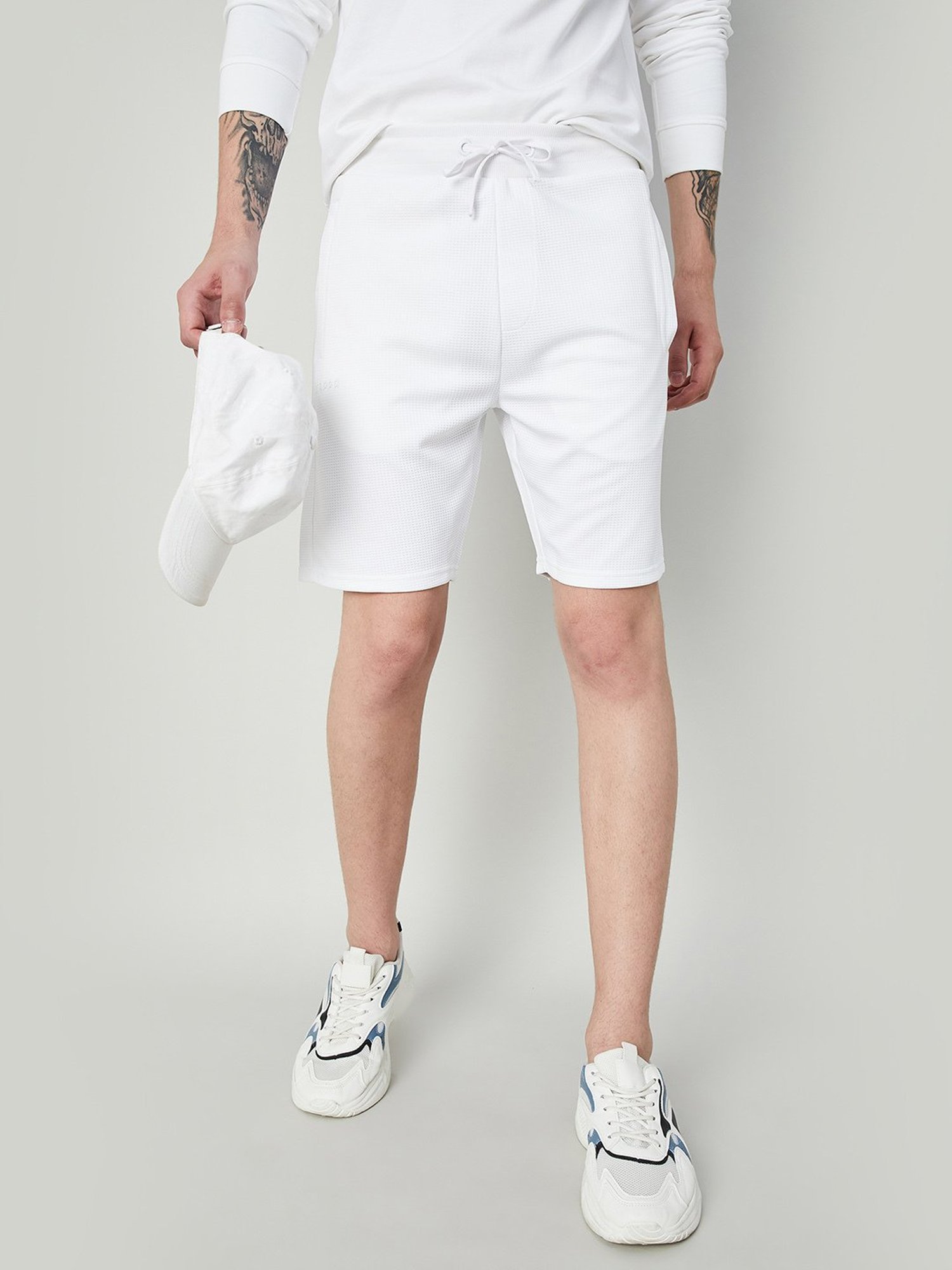 Adidas White Regular Fit Striped Sports Shorts