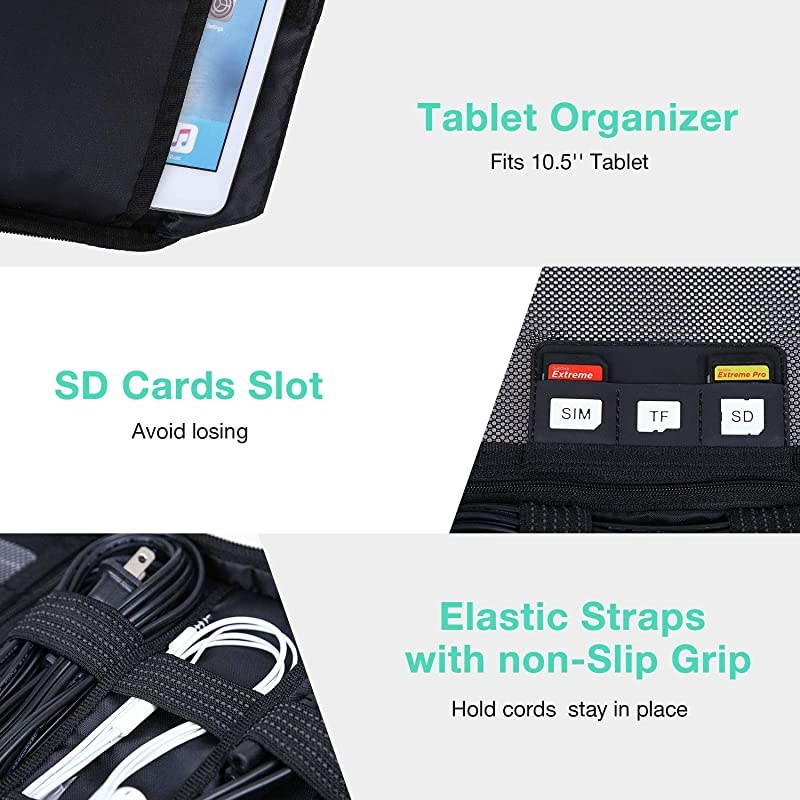 Electronic Organizer  Accessories Organizer Travel Double Layer Electronics Bag Large for 105 inch iPad Pro Adapter Cables Black