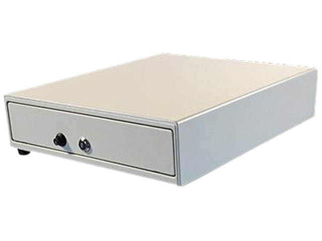 APG Vasario Series Standard Duty Cash Drawer, 14&rdquo; x 16&rdquo;, No Media Slot, Manual, Push Button, Adjustable 4X5 Till, Painted Front, Beige, No Cable Required - VP101-BG1416