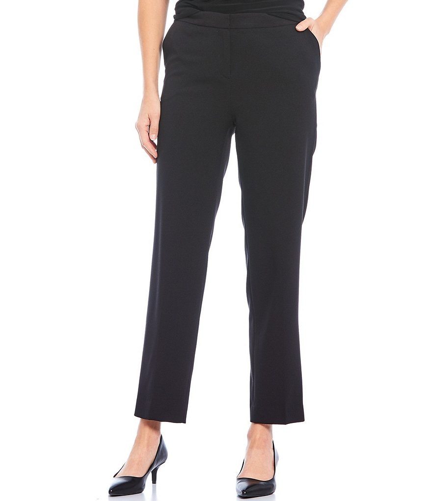 Kasper Stretch Crepe Elastic Back Flat Front Ankle Pants