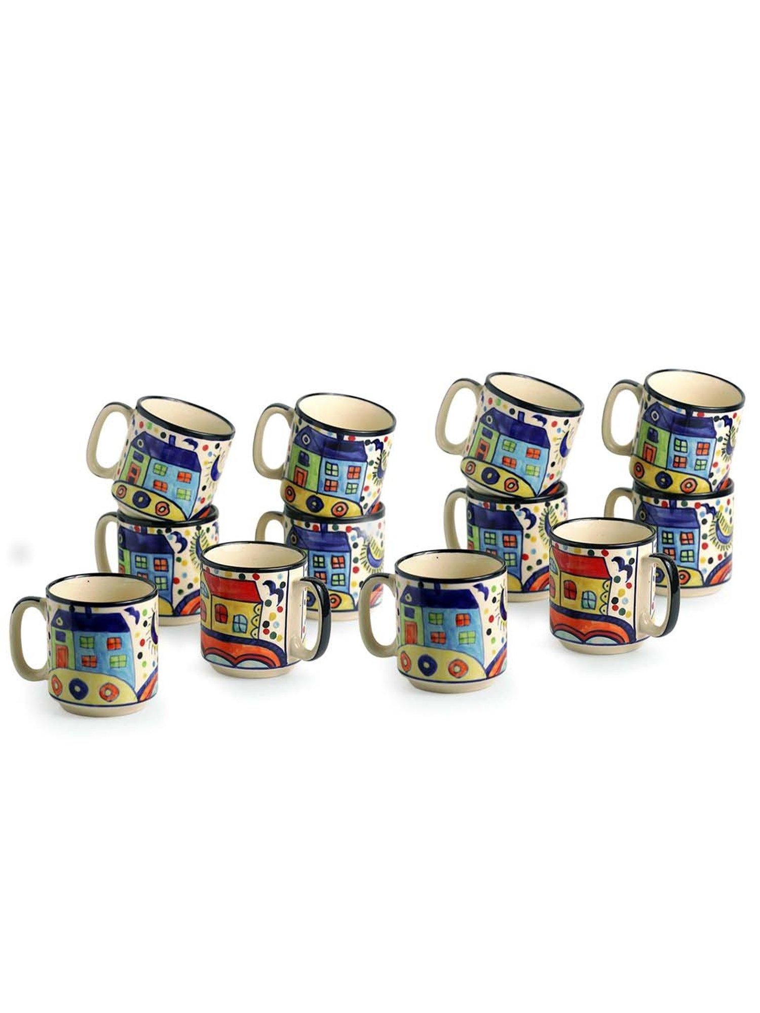 ExclusiveLane Strokes Of Paint- The Hut Multicolor Ceramic Coffee Cup (0.22 L) - Set of 12