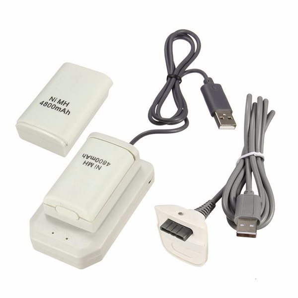 New 2 batteries + 1 charger + 1 usb charging cable kit for xbox 360 wireless battery controller rechargeable battery pack