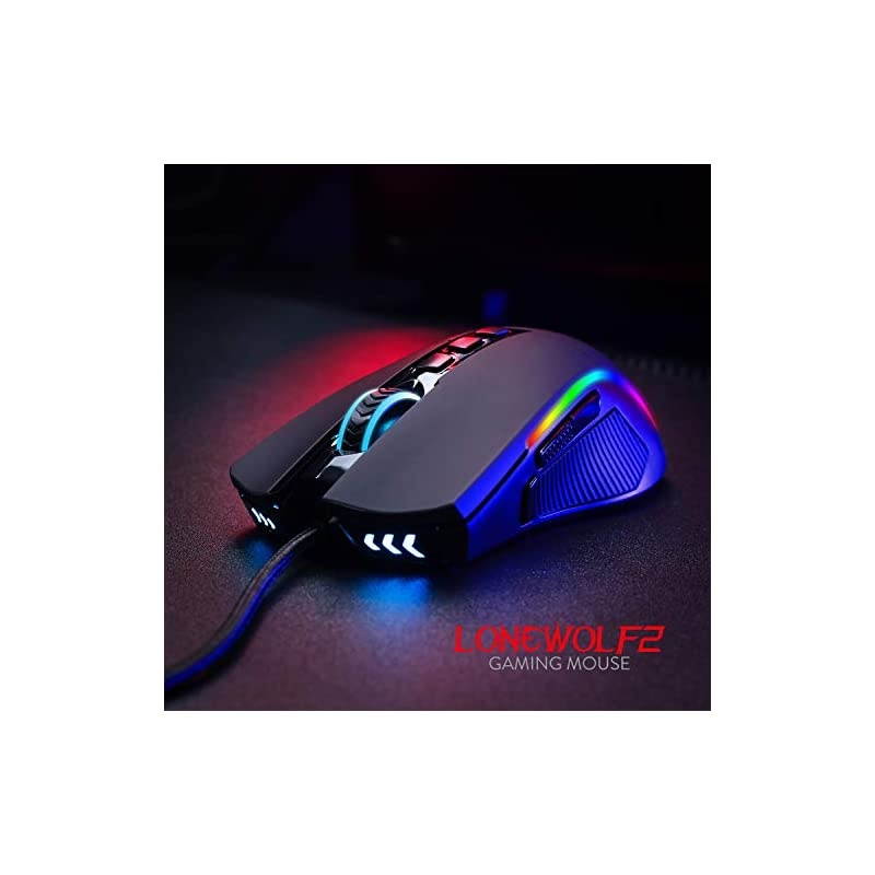 M721Pro Lonewolf2 Gaming Mouse Wired Mouse RGB Lighting 10 Programmable Buttons 32000 DPI Adjustable Comfortable Grip Ergonomic Optical PC Computer Gaming Mice with Fire Button