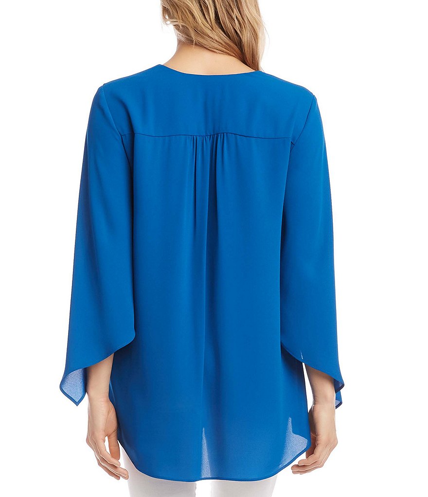 Karen Kane Crossover Hem Asymmetric Angle Sleeve V-Neck Crepe Top