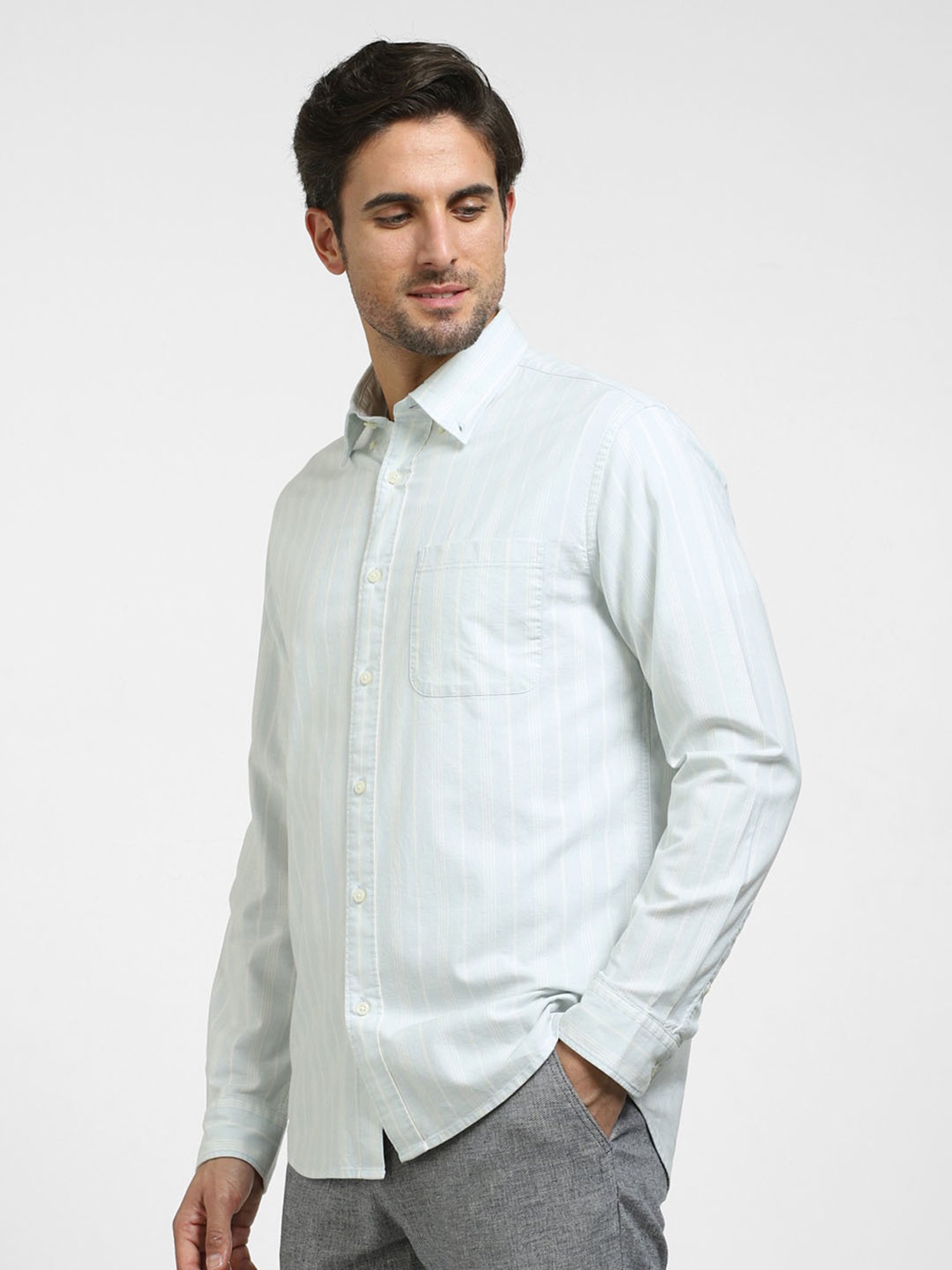 SELECTED HOMME Sky Blue Regular Fit Striped Shirt