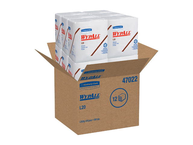 WypAll L20 Limited Use Towels (47022), Quarterfold Format, White, 4-Ply, 12 Packs / Case, 68 Sheets / Pack