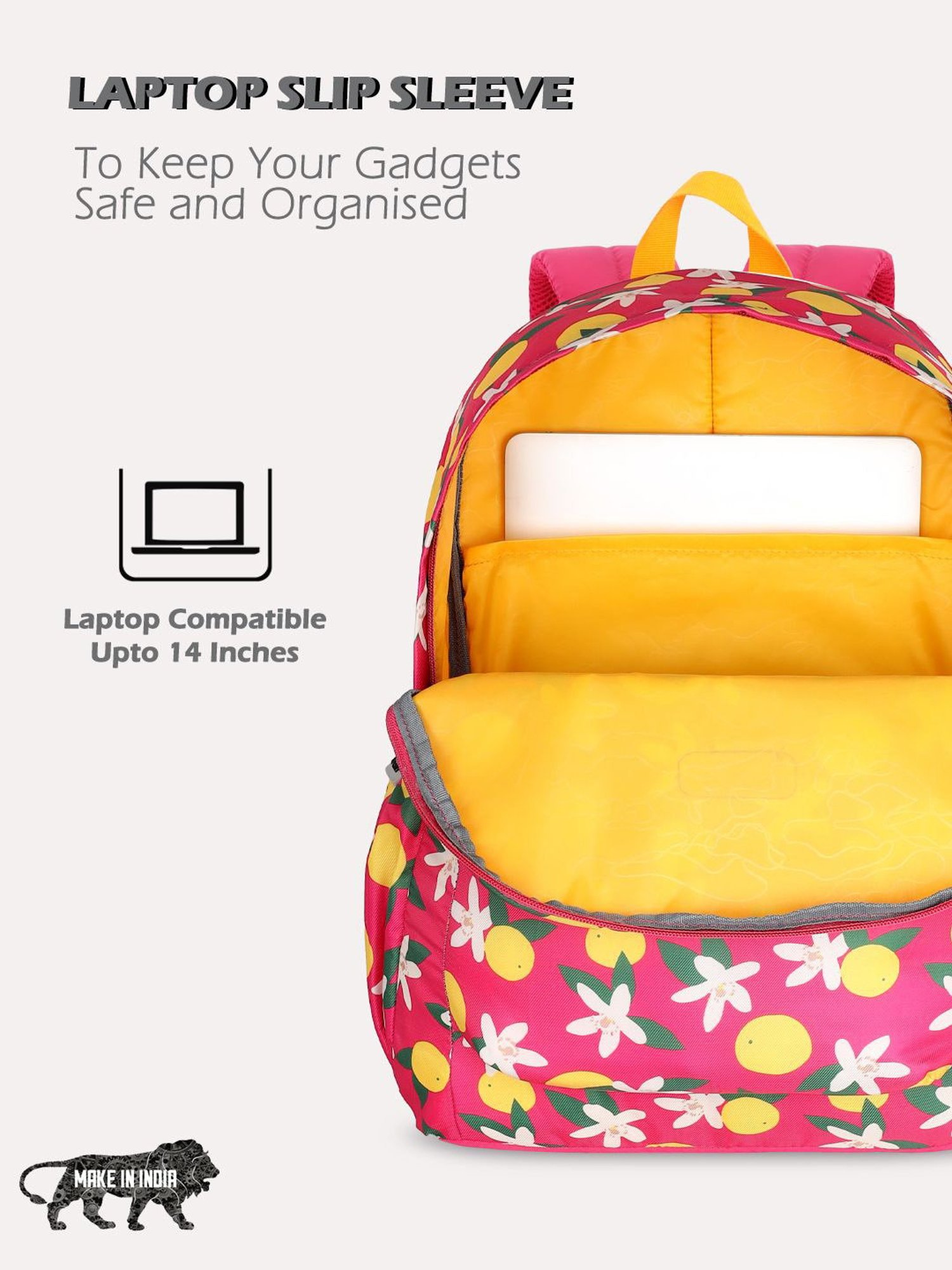 Lavie Sport Lime 18L Printed Casual Backpack |School Bag for Girls (Magenta)