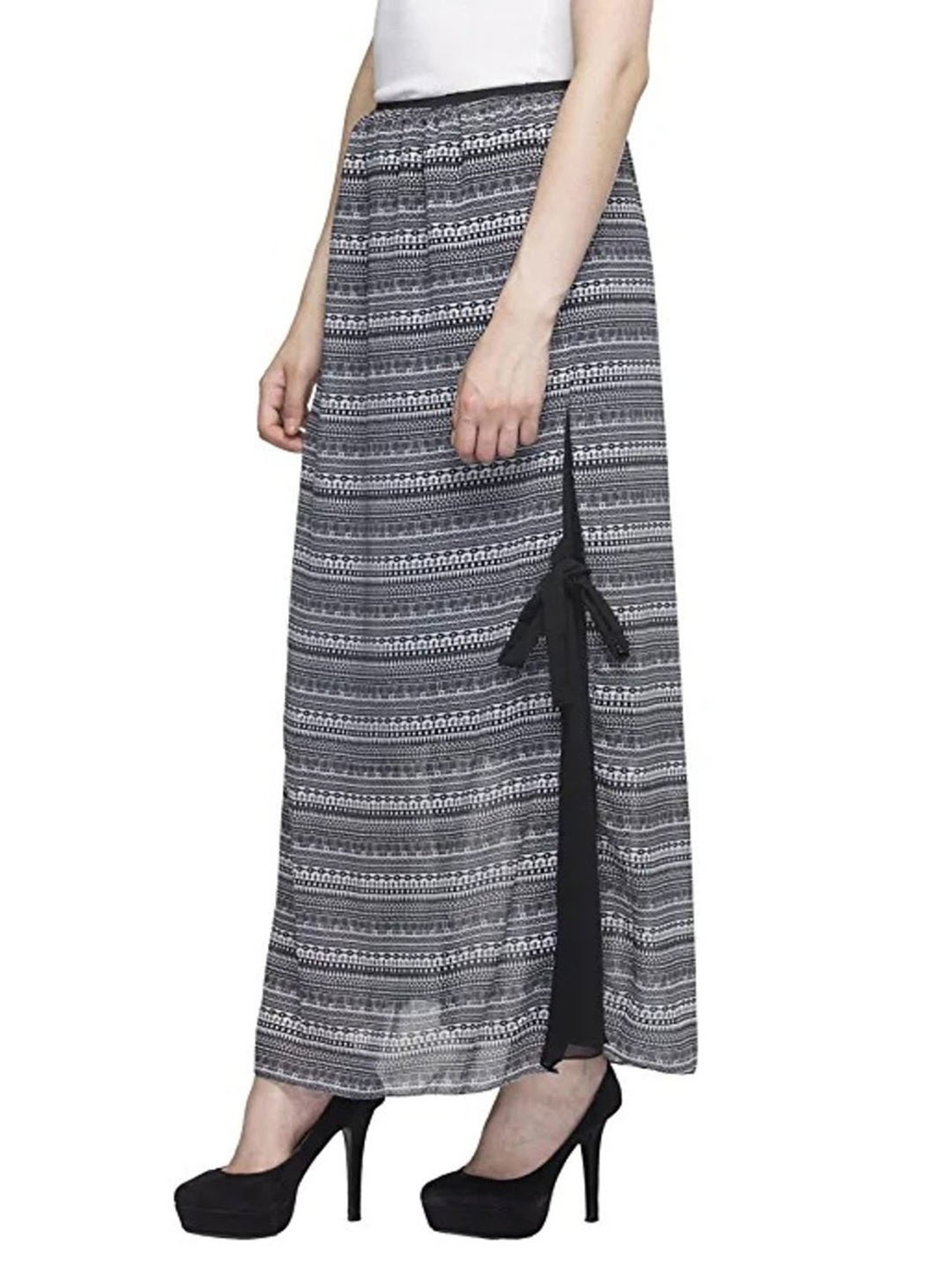 One Femme Black Printed Maxi Skirt