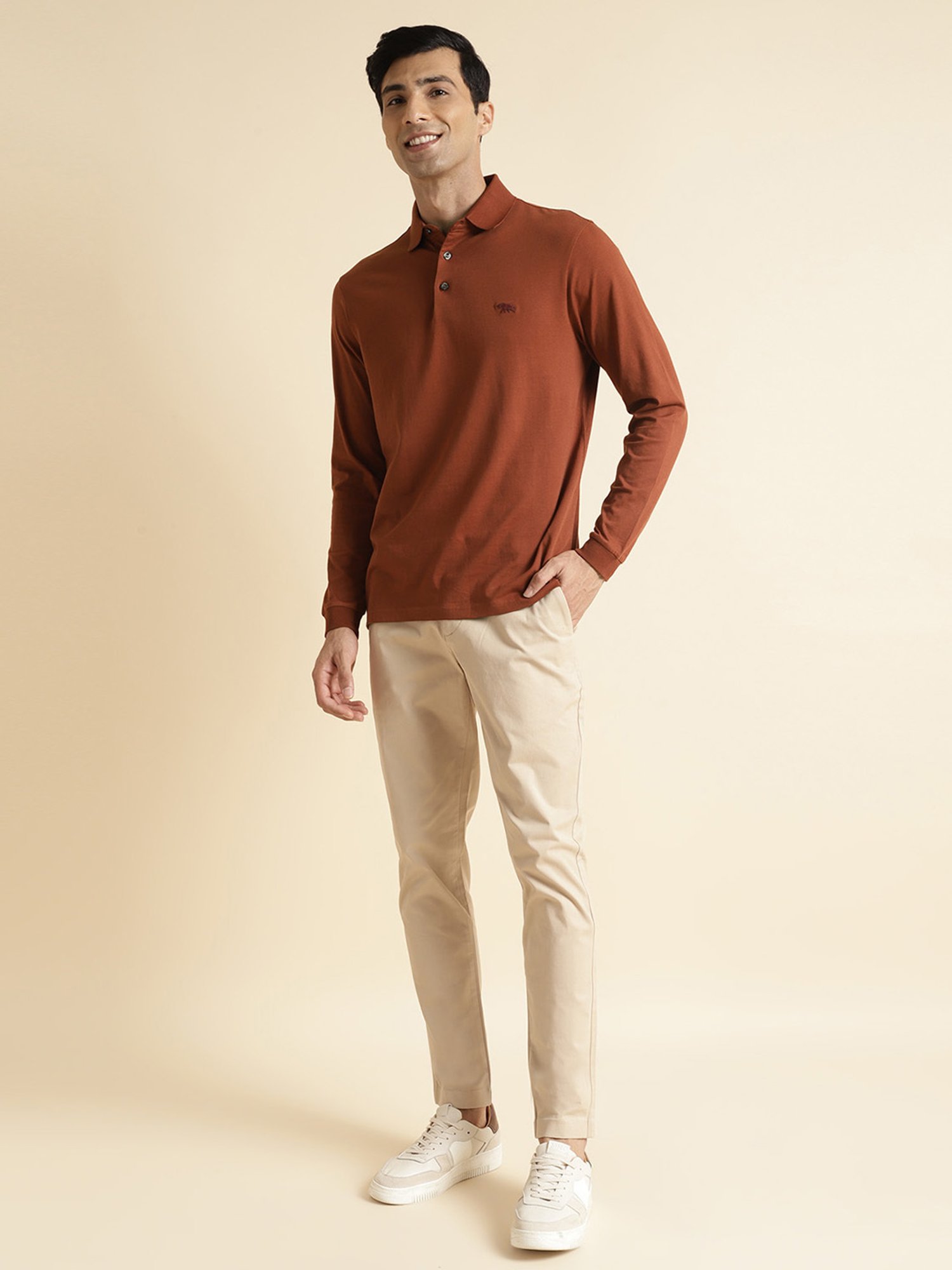 ANDAMEN Brown Regular Fit Cotton Polo T-Shirt