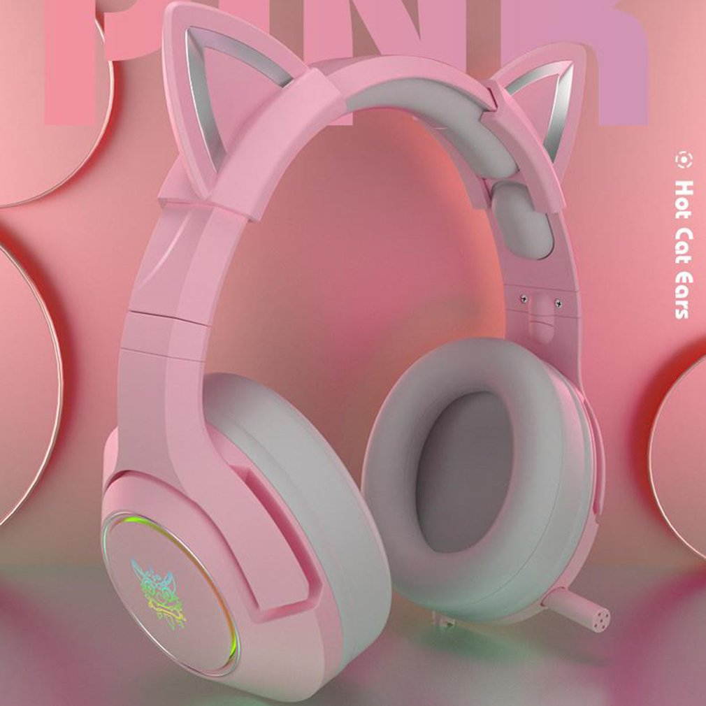 K9 Wired Gaming Headset Head-mounted Games Cute Girls Wired Computer Headsets Adjustable Head Beam Soft Earmuffs,19.5 * 10 * 23 cm,pink
