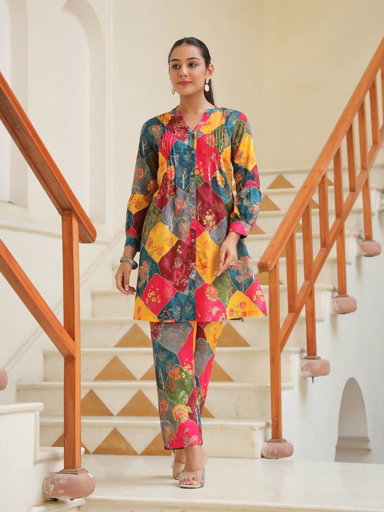 Rain and Rainbow Multicolor Pure Cotton Printed Tunic & Pant Set