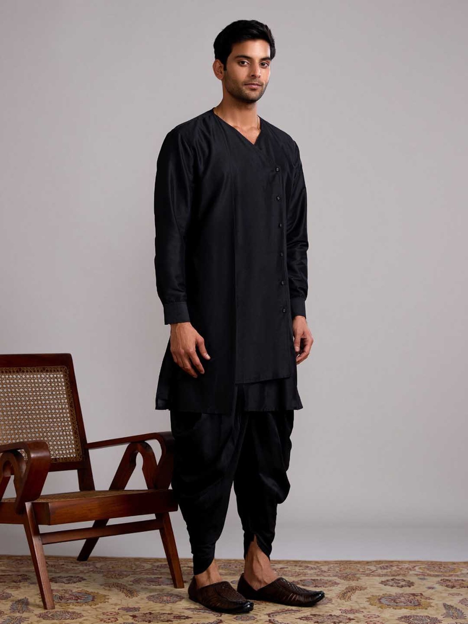 Abhishti Black Straight Fit Overlap Layered Panel Kurta