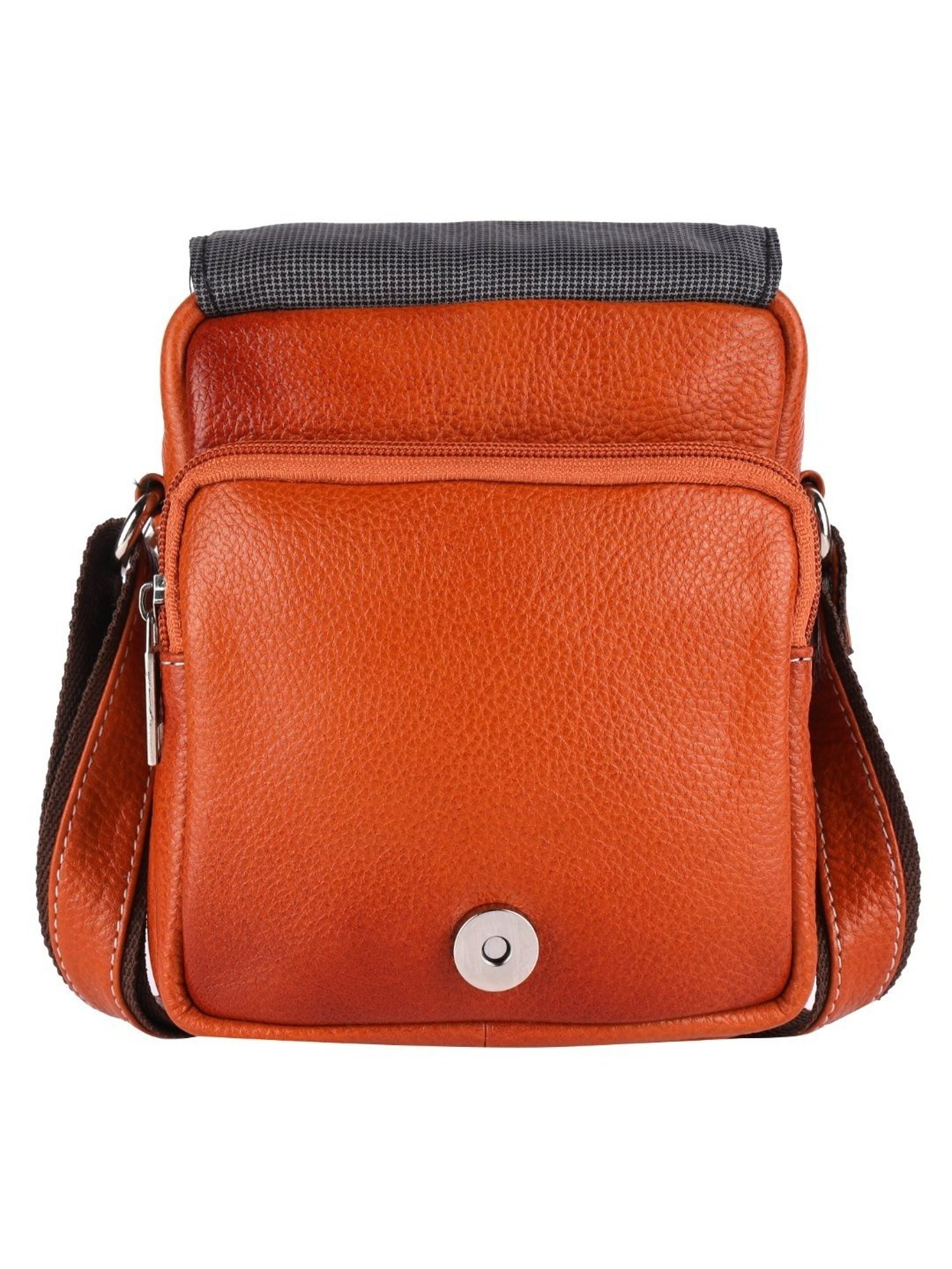 HiLEDER Orange Textured Small Leather 7 inch Cross Body Bag