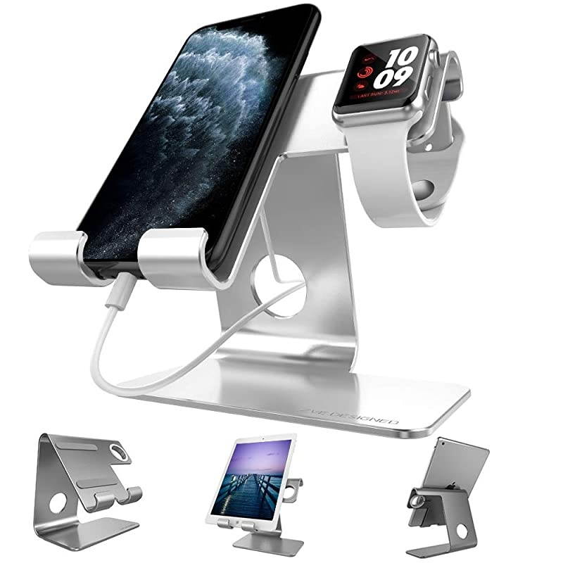 Desktop Cell Phone Stand,  Aluminum Phone Dock Cradle Tablet Stand Holder, for Switch, iWatch, iPad, E-Reader, Mobile Phone, Android Smartphone, iPhone 12 Pro Max/11/X Accessories Desk - Grey